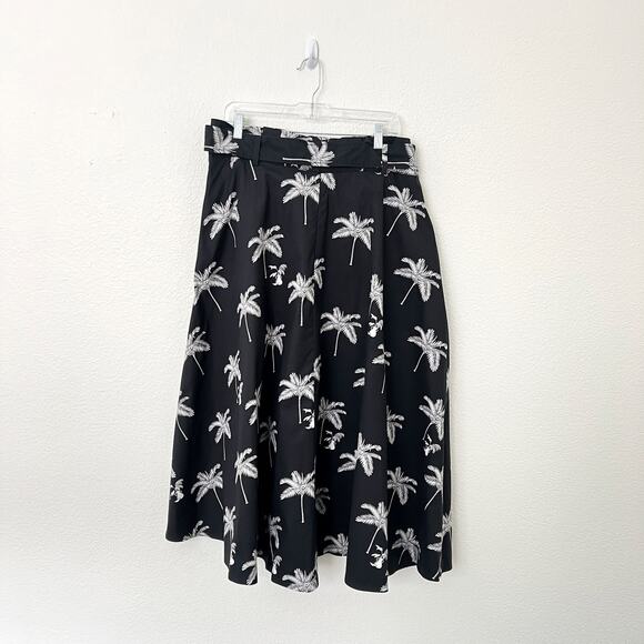 [Ann Taylor] Black White Tropical Palm Tree Pleated Maxi Skirt NWT Pockets Sz 16 - Picture 3 of 12